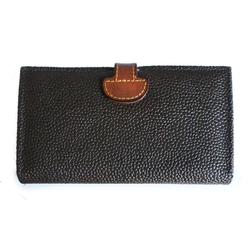 Mulberry Wallet Long Bifold Brown Caviar Leather Tan Leather Trim Vintage